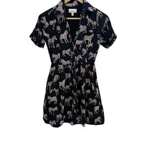 Anthropologie Porridge Zebra Shirtdress Women's 0 Black Short Sleeve Button Up